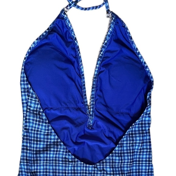 Mermaid Swimwear Plaid Ruffle Bright Blue Halter One Piece Swimsuit Size L - Picture 5 of 8